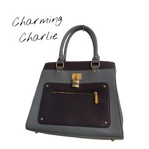 Charming Charlie Gray and Blue Satchel with Gold-Tone Accents